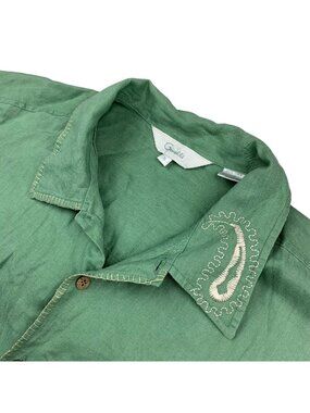 Genelli Men's 100% Linen S/S Button Camp Shirt Green/White/Beige Paisley • XL